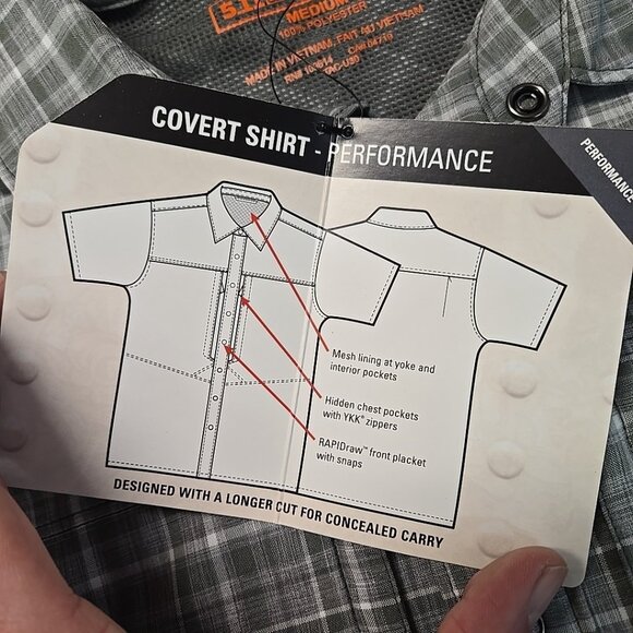 NWT 511 Tactical Covert Shirt Mens Size Medium Gray Plaid Zip Pockets Snap Front - Picture 10 of 12